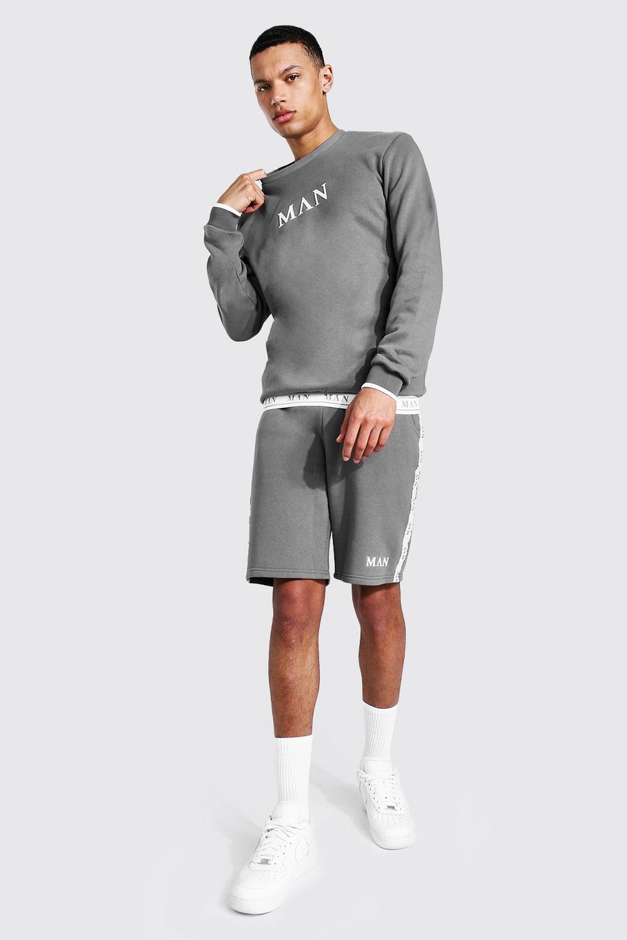 Slate Tall - MAN Roman Träningsoverall med shorts och kantband image number 1