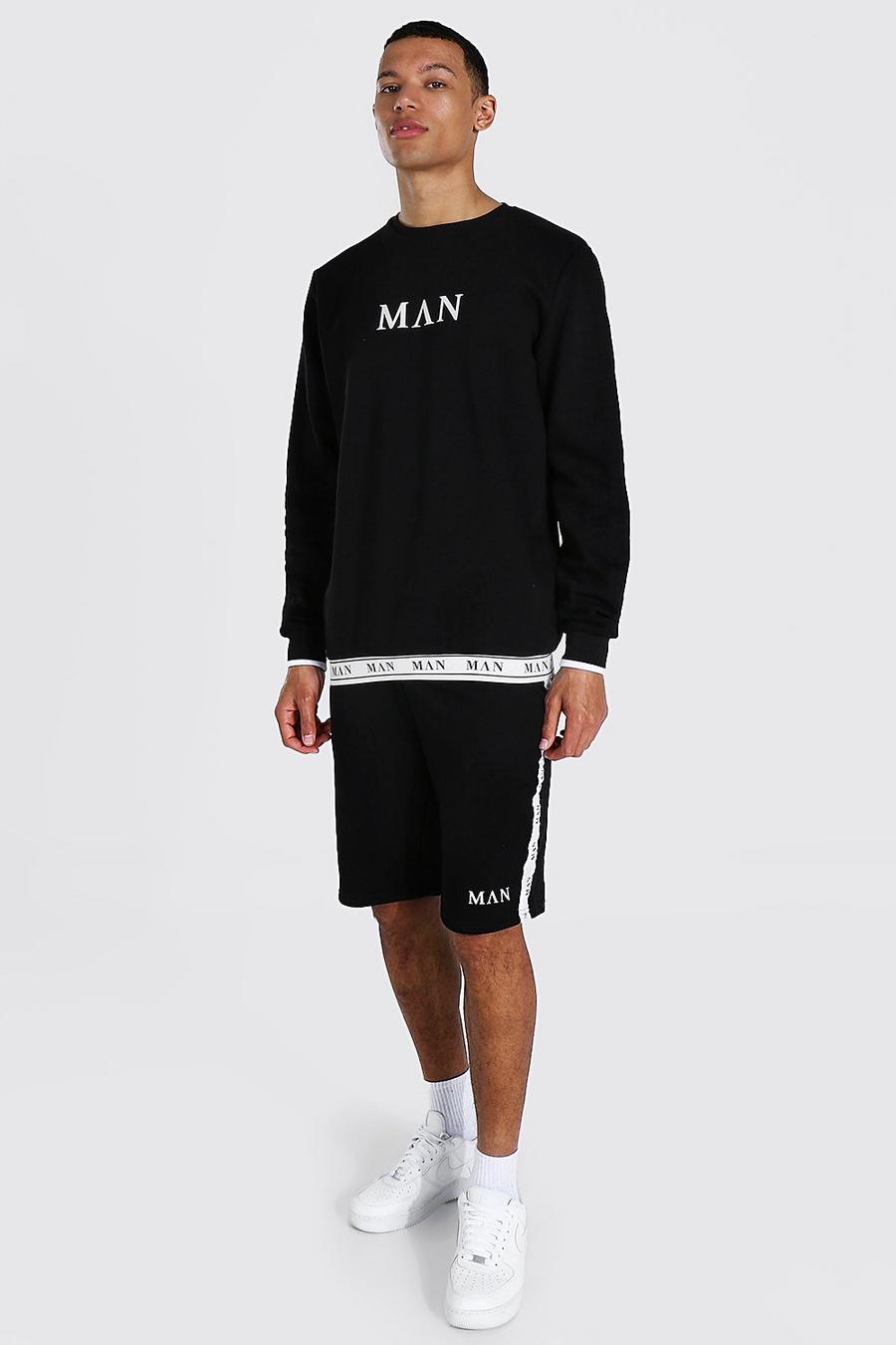 Black Tall - MAN Roman Träningsoverall med shorts och kantband image number 1
