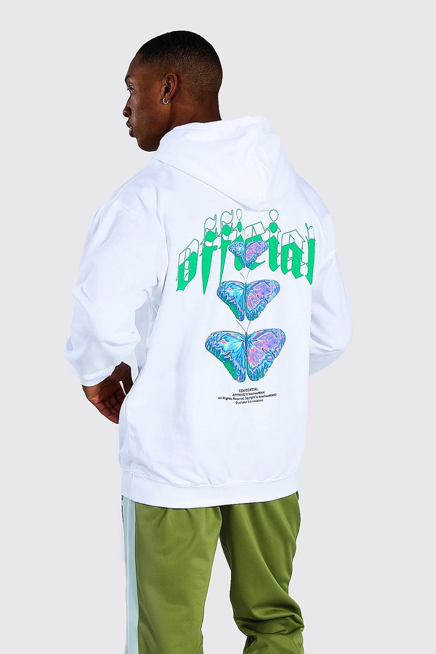 White Oversized Official Butterfly Print Hoodie image number 1
