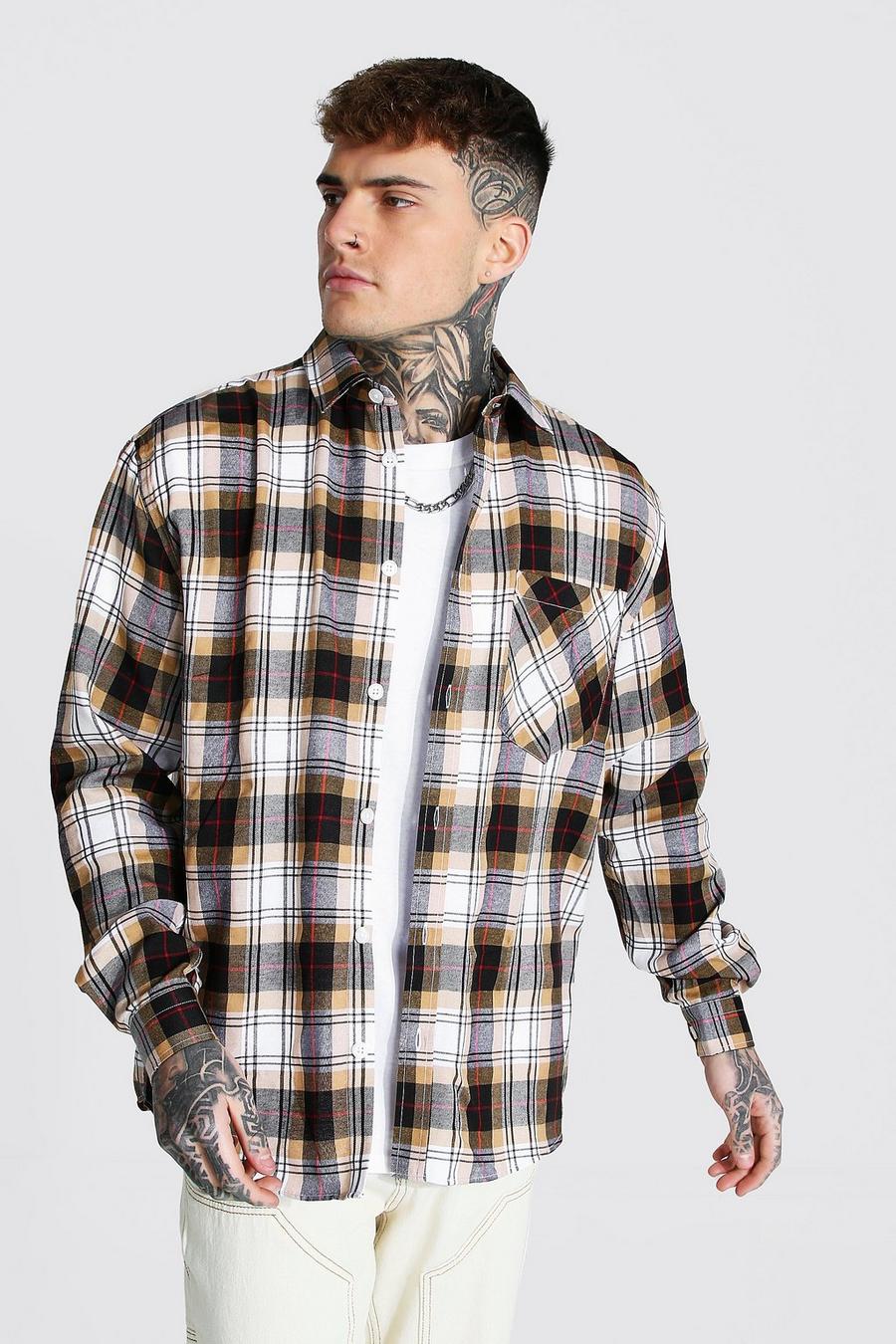 Taupe Oversized Lightweight Check Shirt image number 1