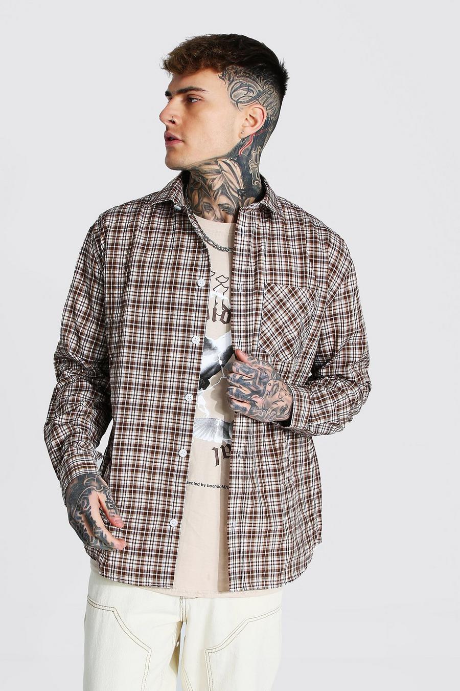 Brown Oversized Lightweight Check Shirt image number 1