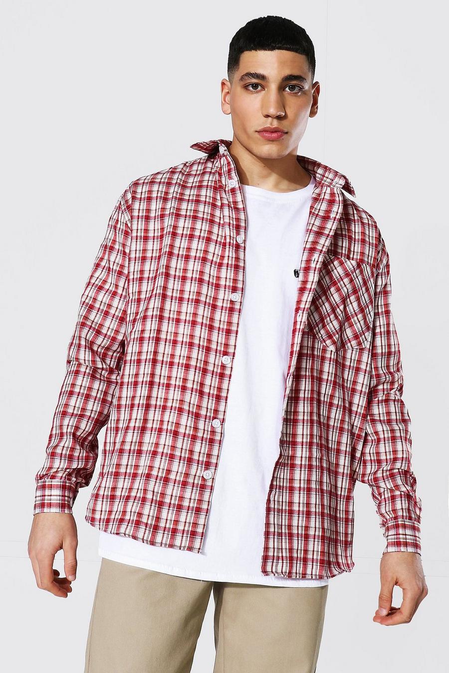 Red Oversized Lightweight Check Shirt image number 1