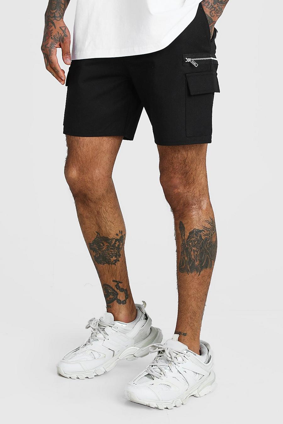 Black Twill Cargo Short With Zips image number 1
