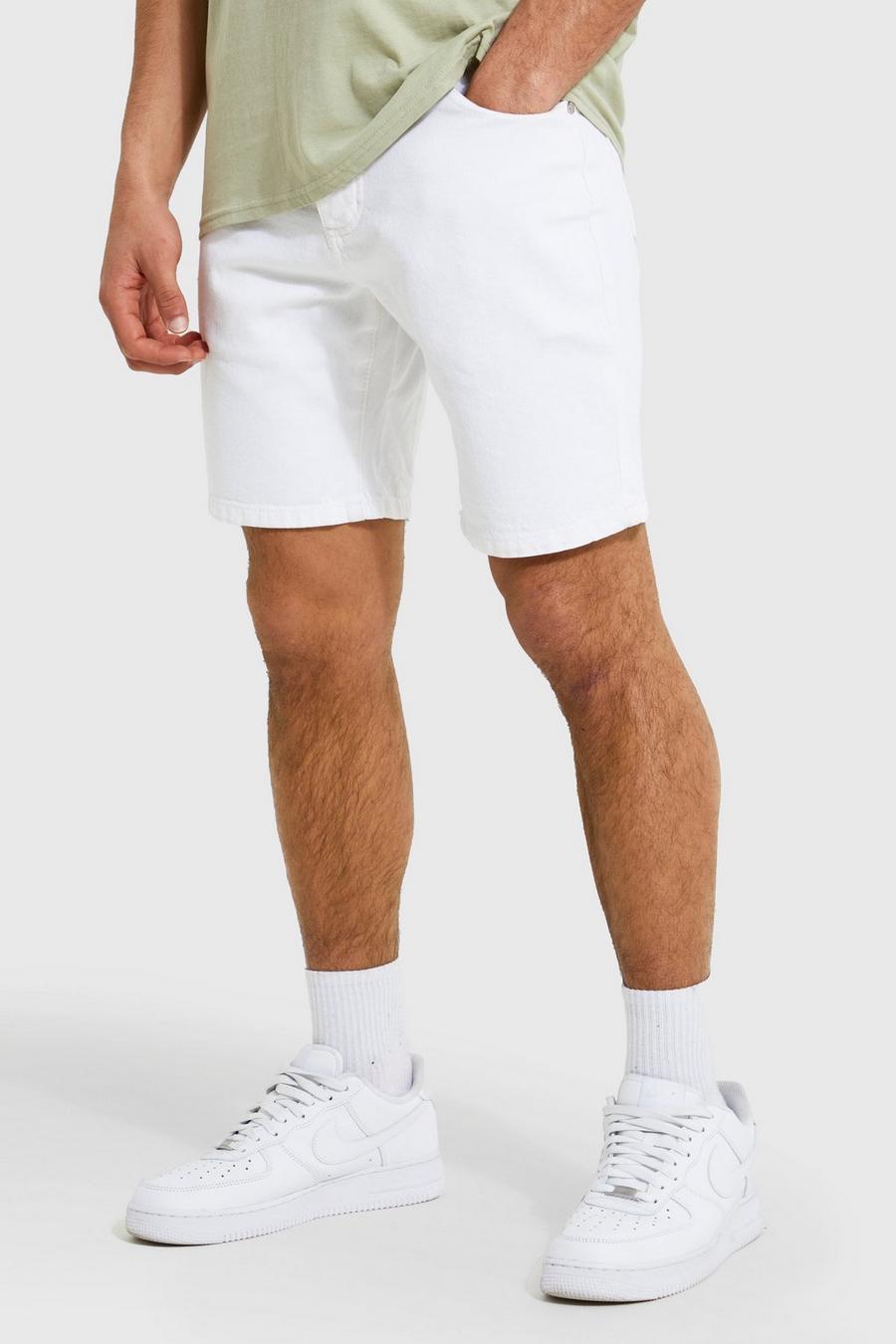 White Slim Rigid Denim Shorts image number 1