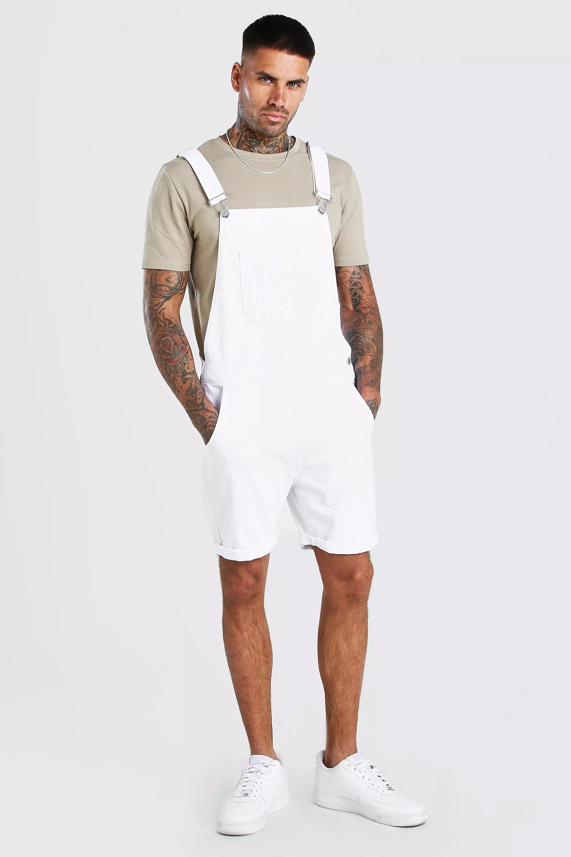 White denim best sale overalls mens