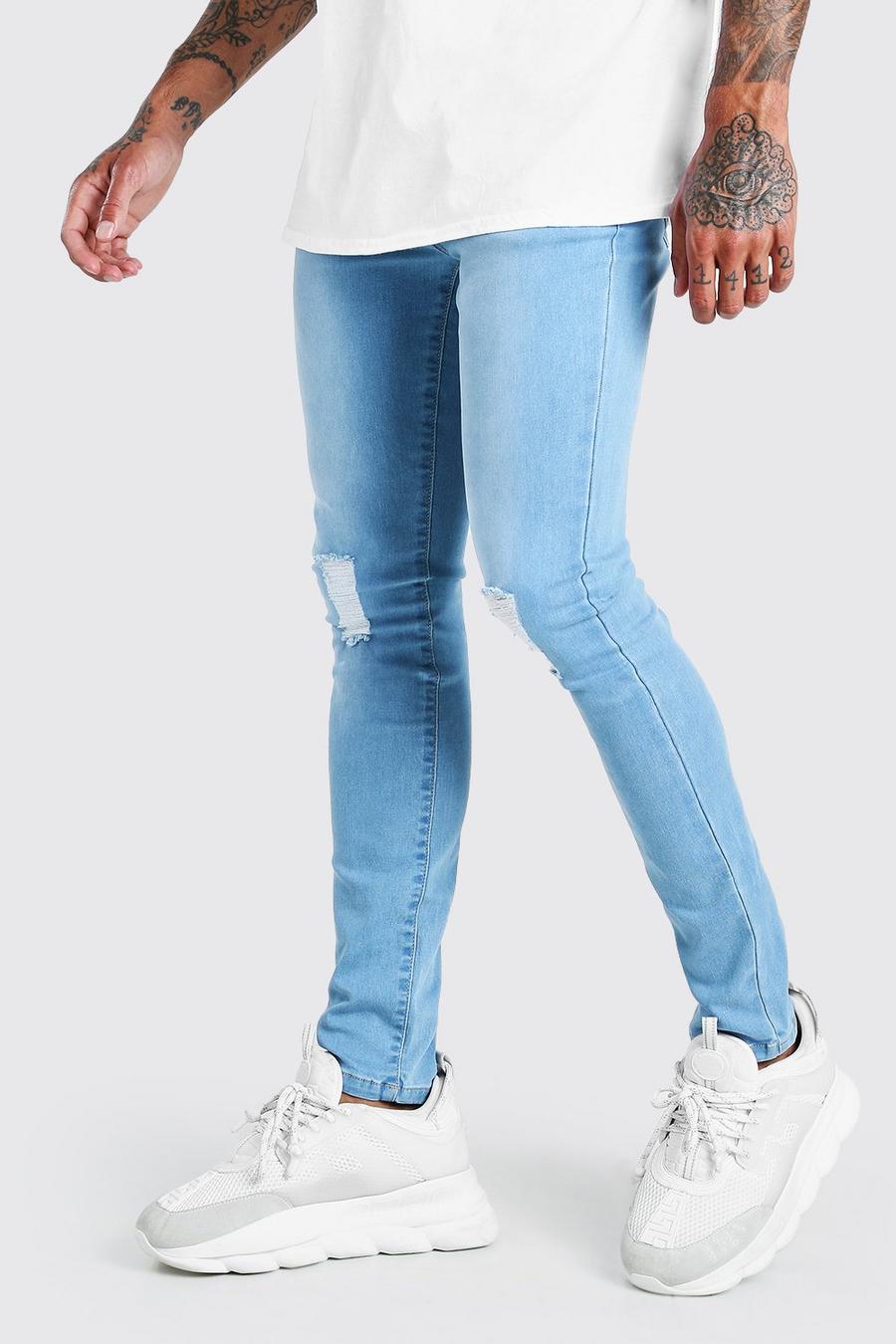 Light blue Super skinny jeans med slitna detaljer image number 1