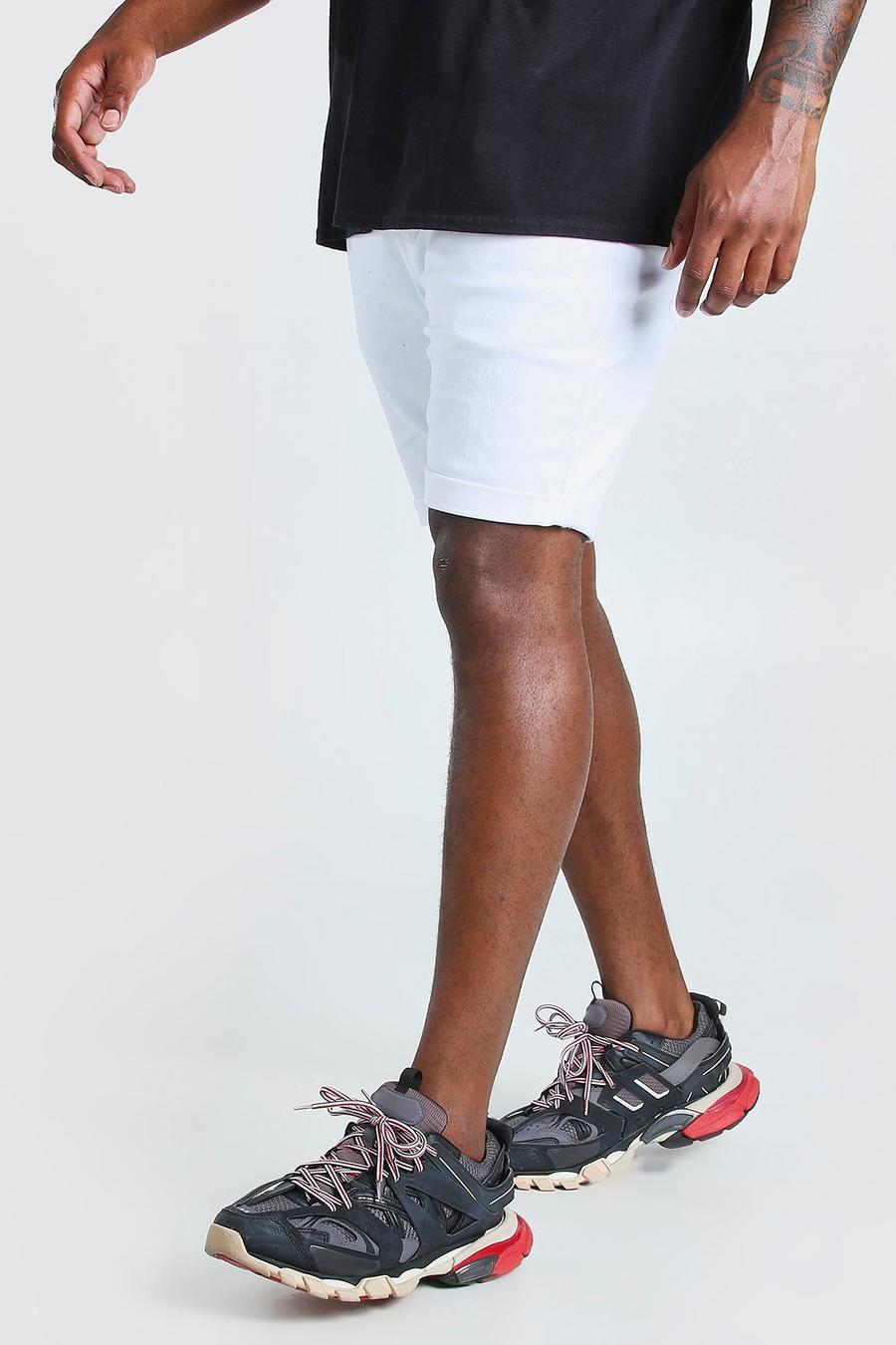 White Plus Size Skinny Stretch Denim Shorts image number 1