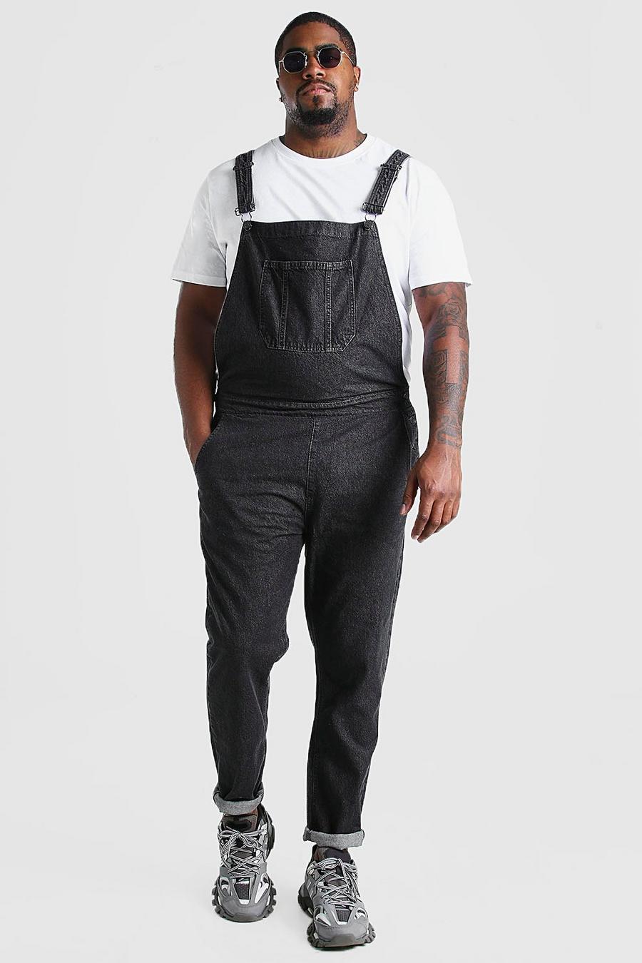 Charcoal Plus Size Long Denim Dungarees image number 1