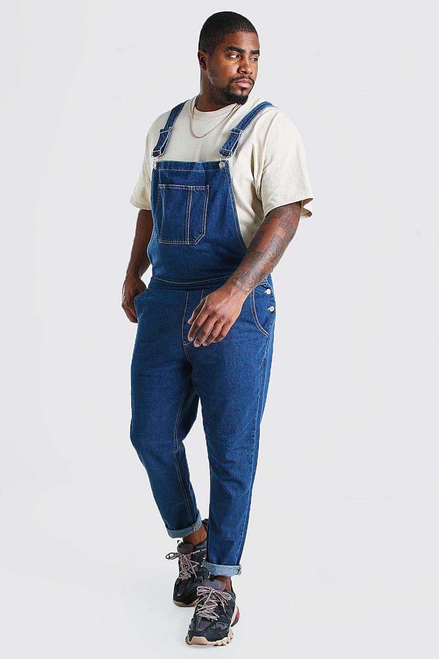 כחול ביניים אוברול ג'ינס ארוך לגברים גדולים וגבוהים image number 1