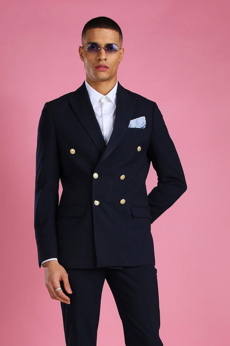 boohoo Mens Slim Double Breasted Suit Jacket - Navy 38