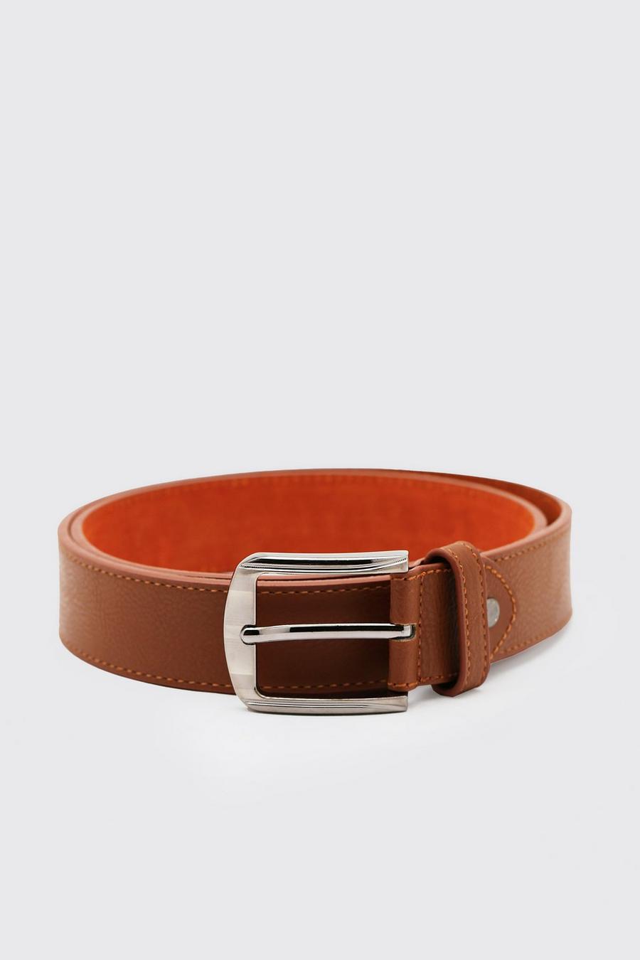 Tan brown Split Leather Textured Belt image number 1