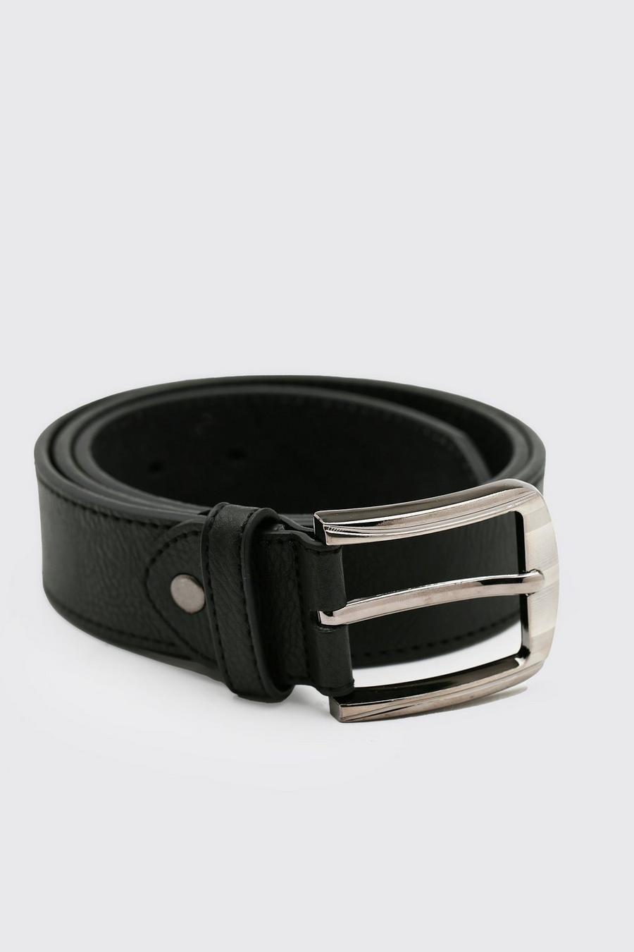 Black Split Leather Textured Belt image number 1