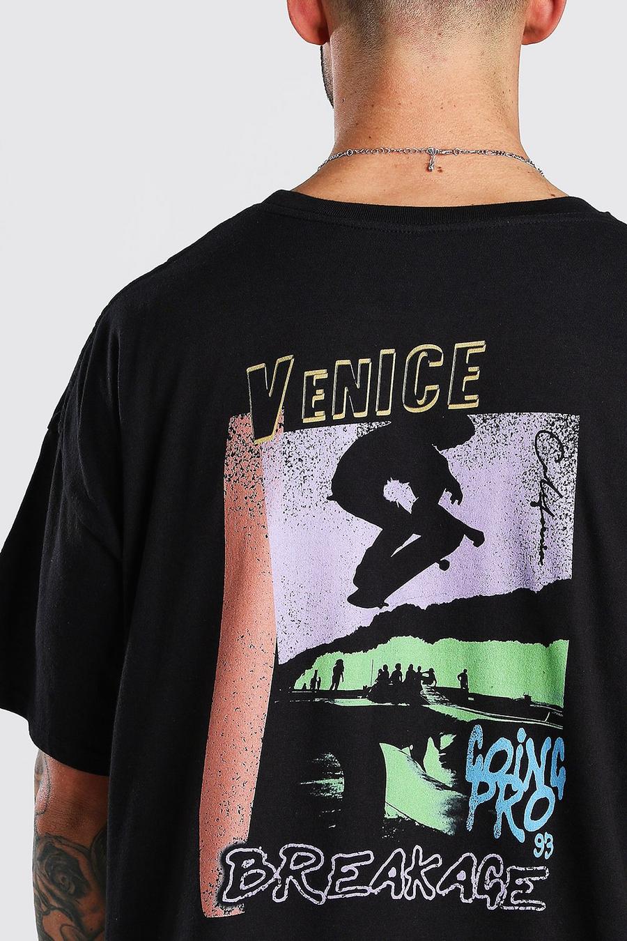 Zwart Oversized Venice Skate T-Shirt Met Rugopdruk image number 1