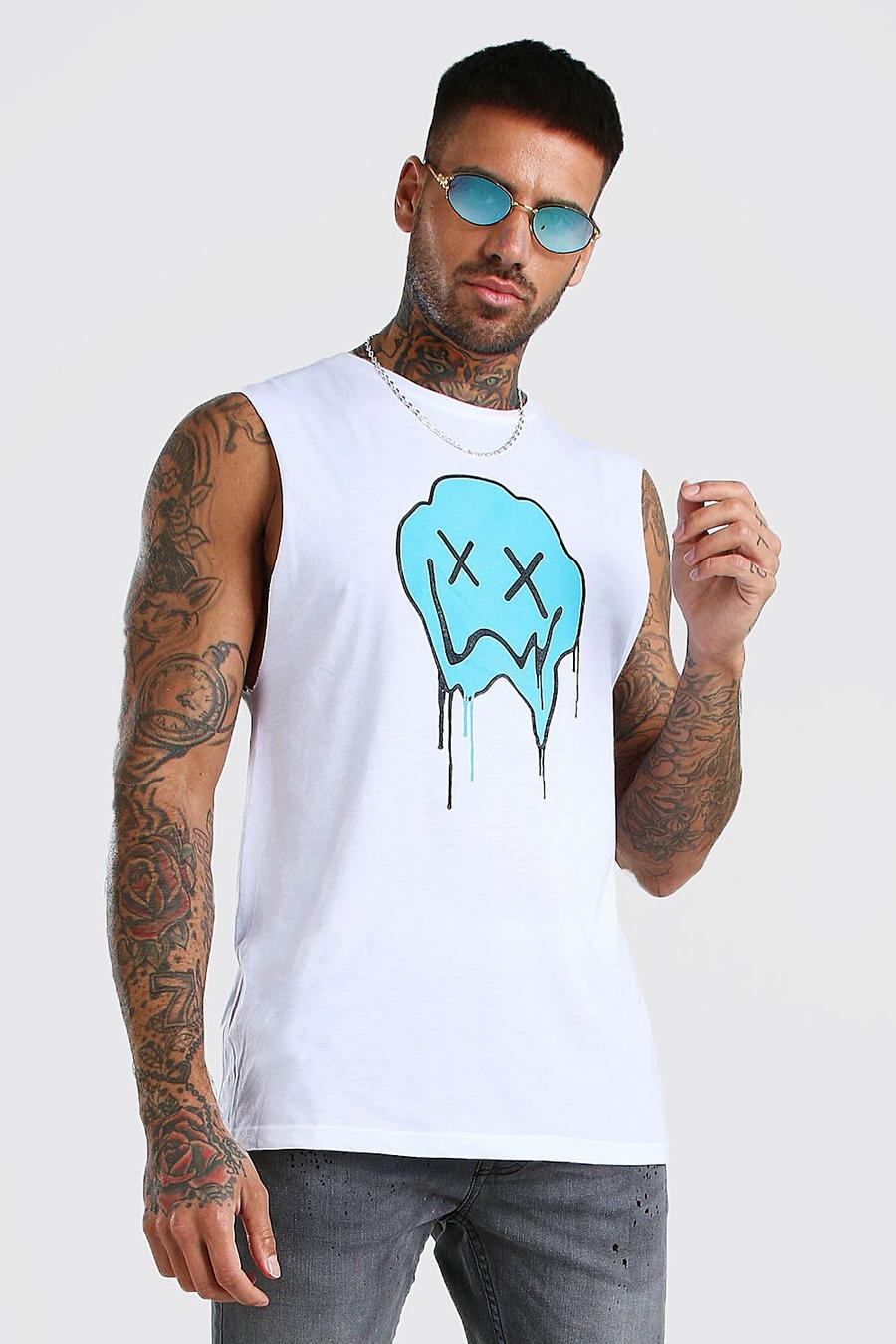 White Drip Face Print Drop Armhole Tank image number 1
