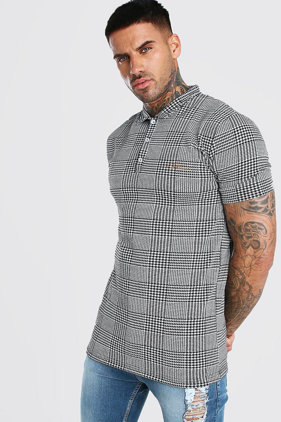 Black MAN Signature Muscle Fit Houndstooth Polo image number 1