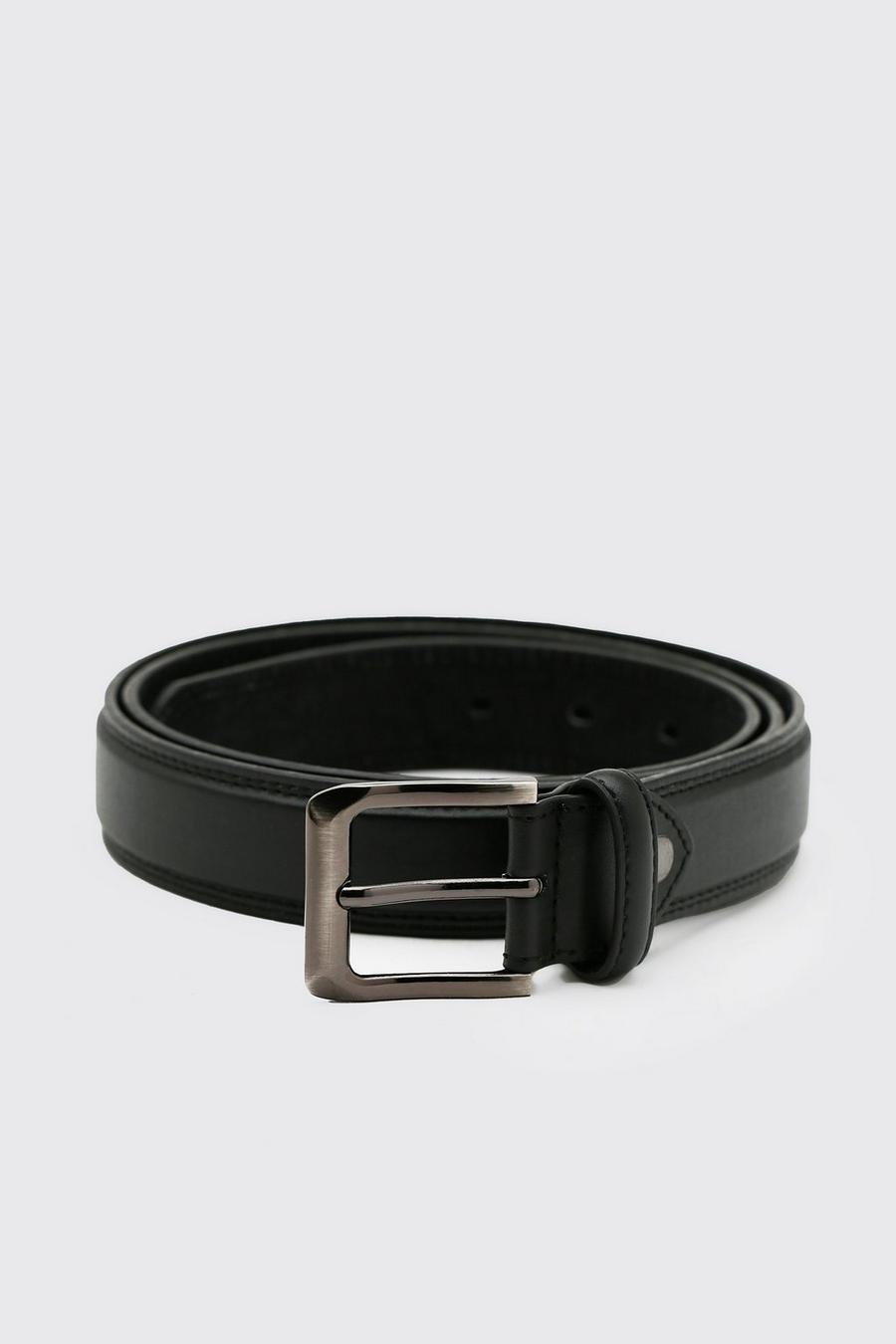 Black Split Leather Ridged Belt image number 1
