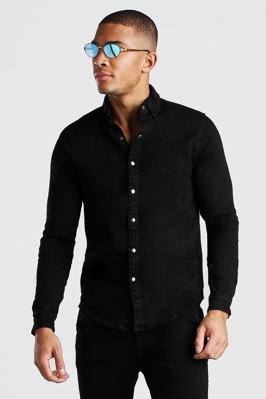 Muscle Fit Long Sleeve Denim Shirt image number 1