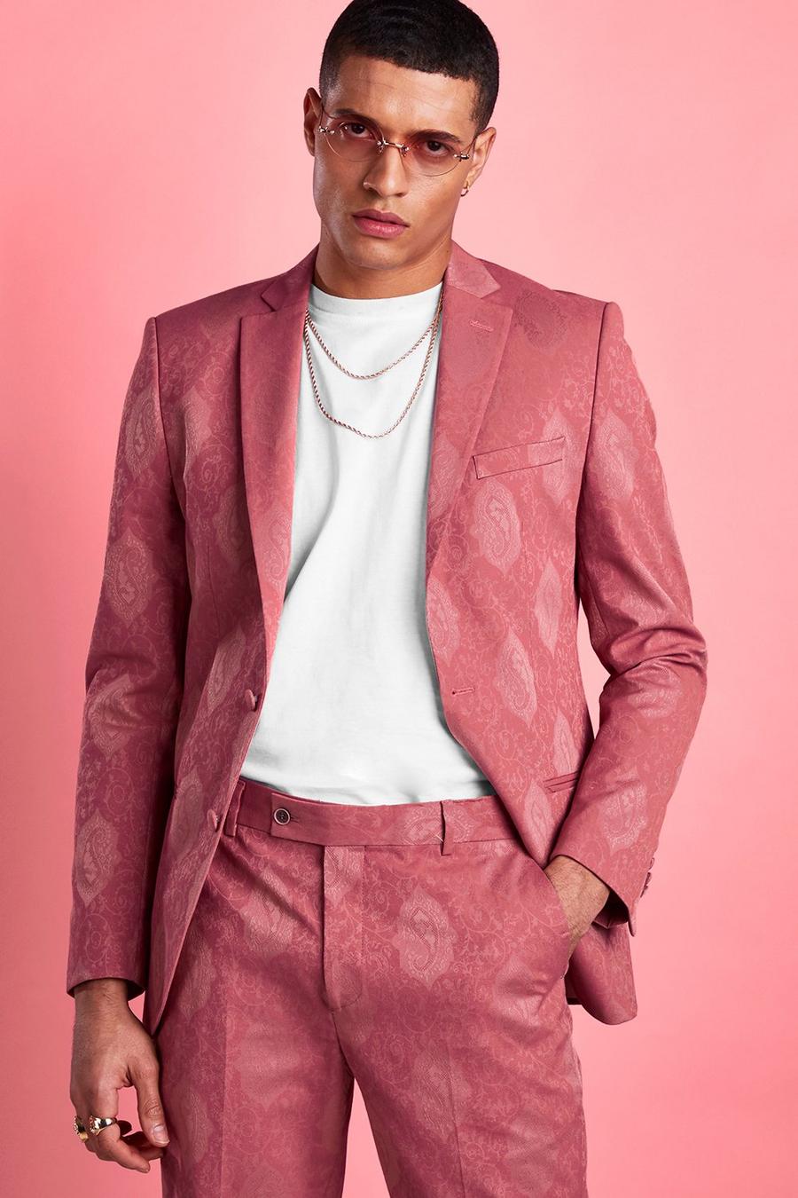 Pink rose Skinny Tonal Floral Suit Jacket image number 1