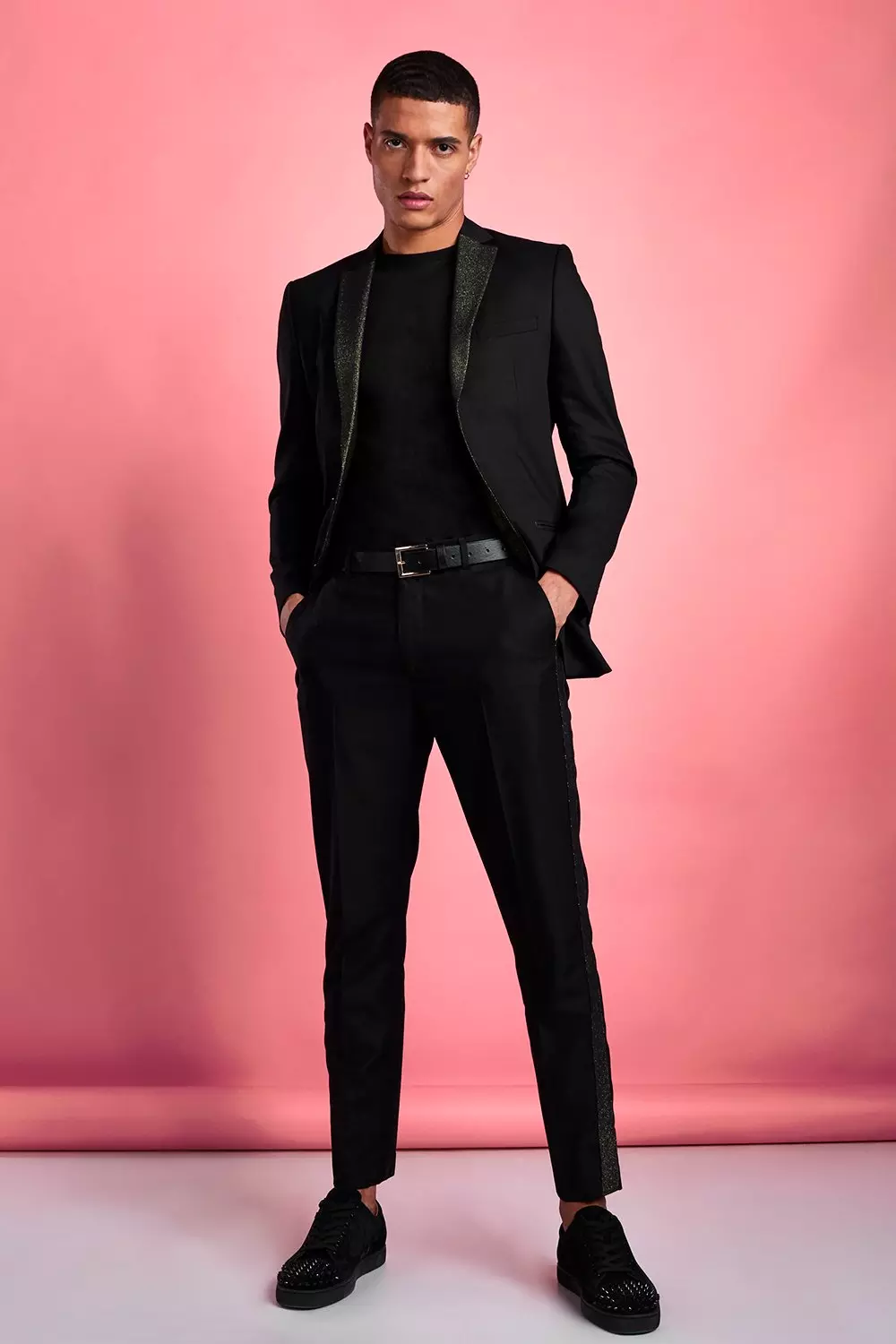 All black slim shop fit prom suits