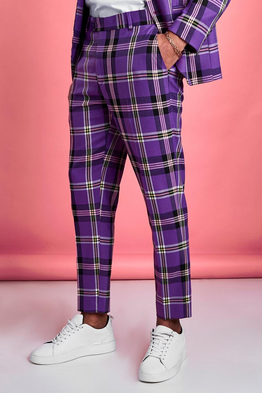 Purple violett Skinny Bold Check Cropped Suit Trouser image number 1