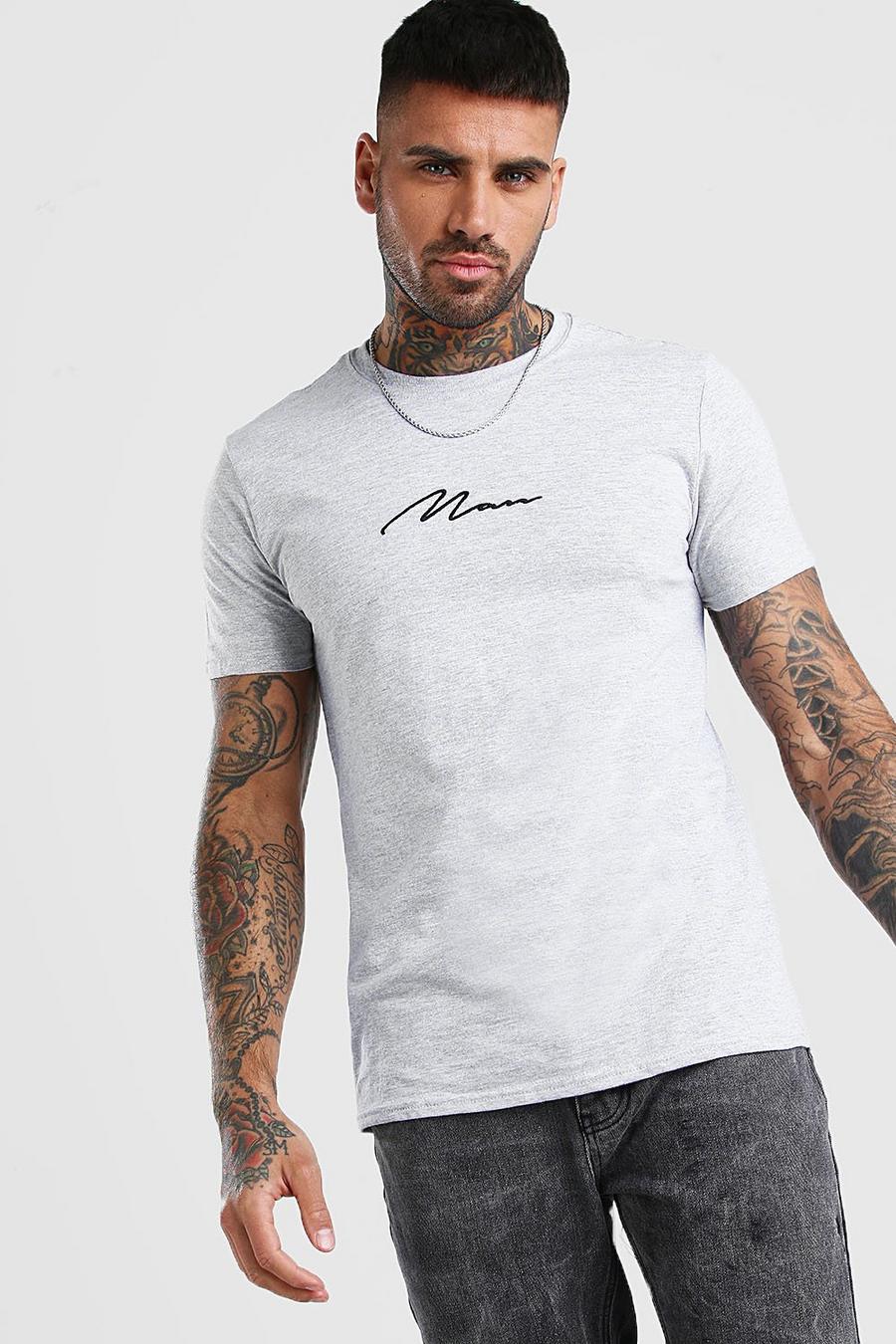Camiseta marcada bordada con estampado “MAN”, Gris image number 1