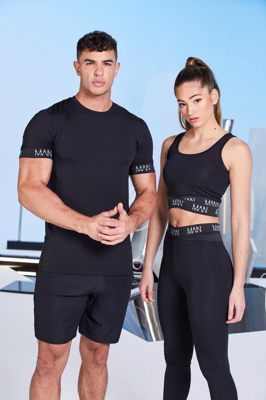 Black His Active Muscle Fit T-Shirt With Cuff Detail image number 1