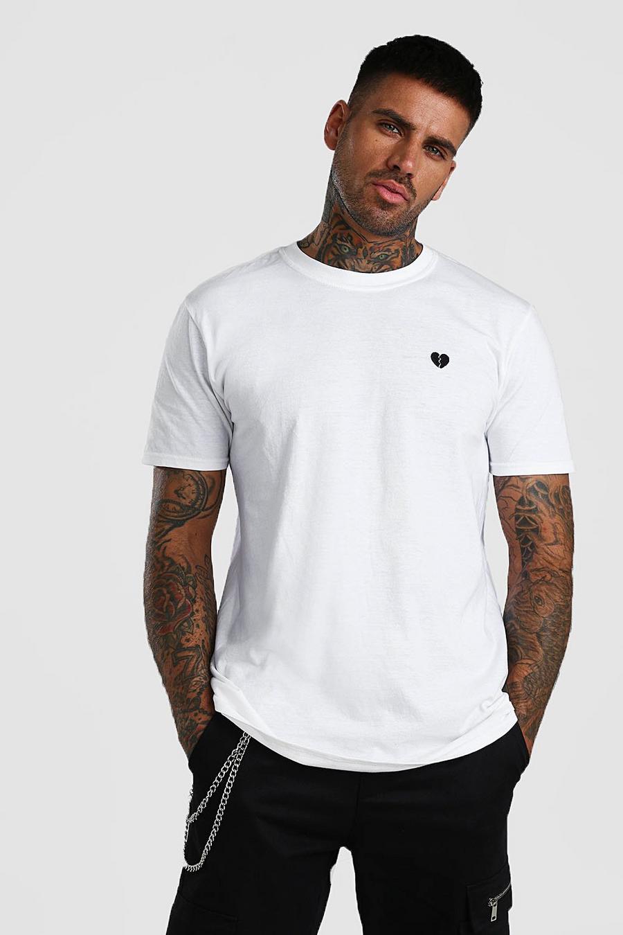 White Geborduurd Heartbreak T-Shirt Met Borstopdruk image number 1