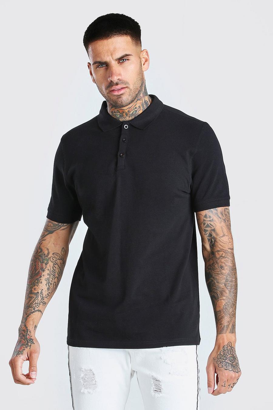 Black Short Sleeve Pique Polo image number 1