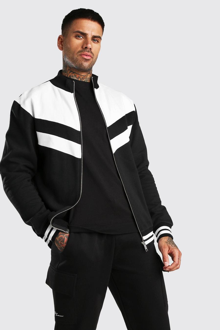 Suéter de color liso con cremallera y estampado deportivo image number 1