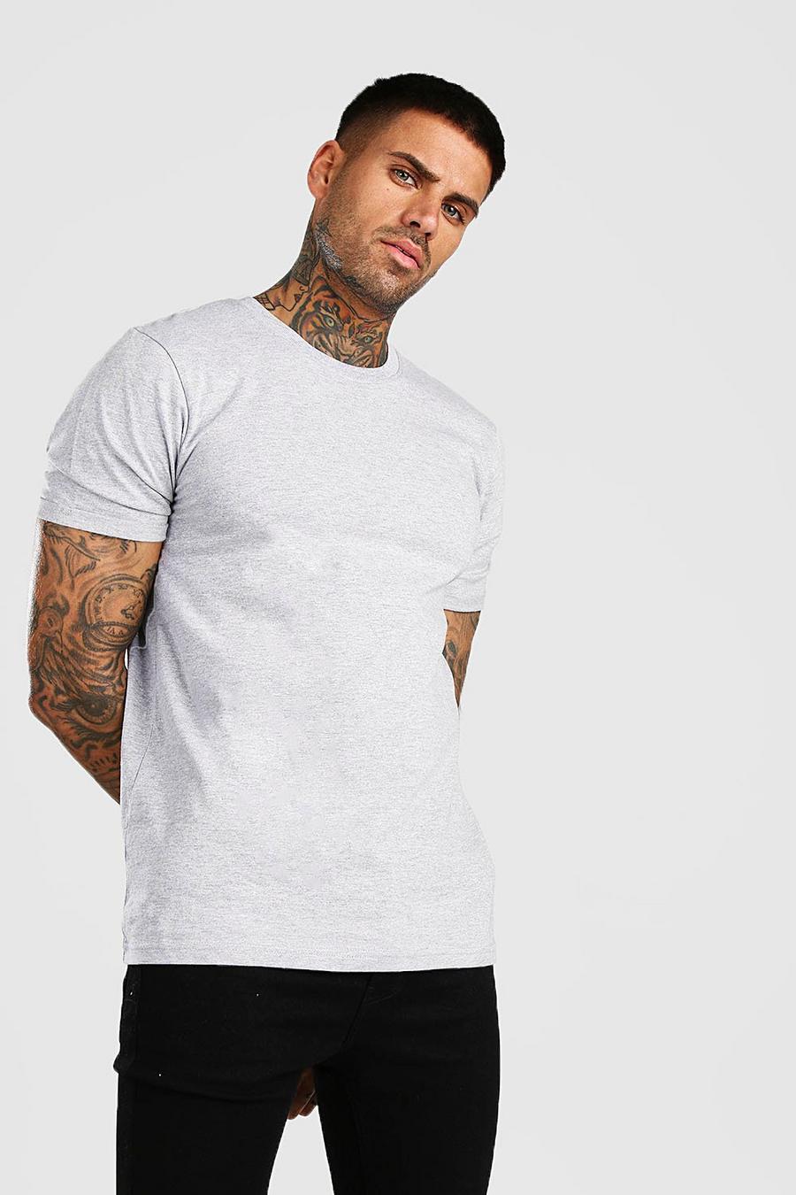T-Shirt mit Rundhalsausschnitt und aufgerollten Ärmeln, Grau image number 1