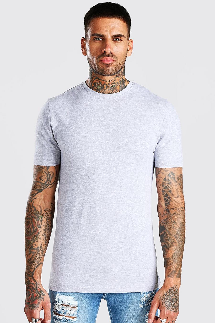 Grey T-shirt i muscle fit med rund hals image number 1