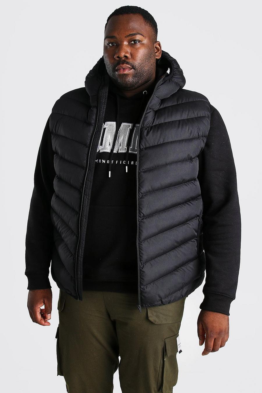 Black Plus Size Quilted Zip Vest With Hood image number 1