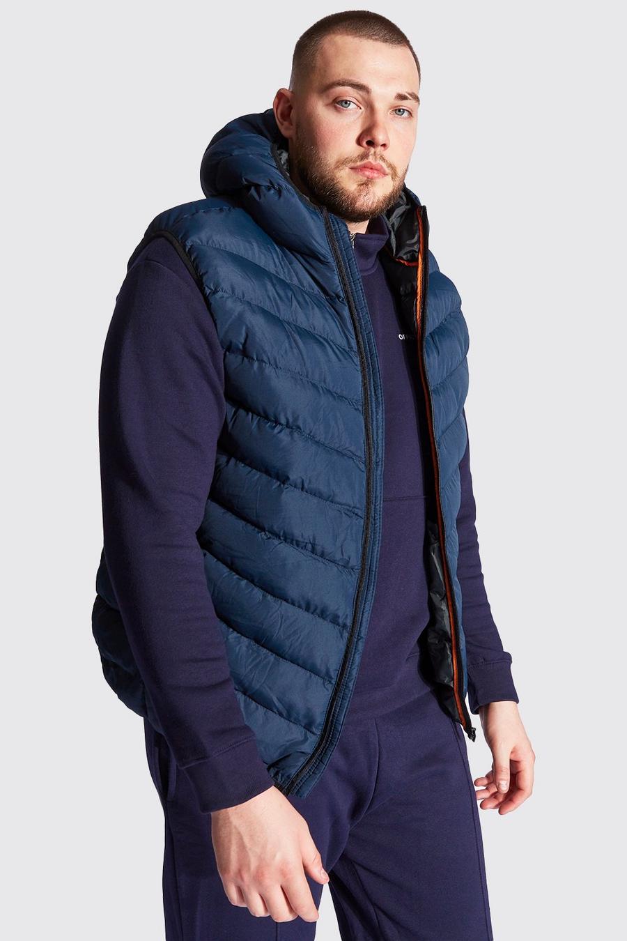 Navy Plus Size Quilted Zip Gilet With Hood image number 1