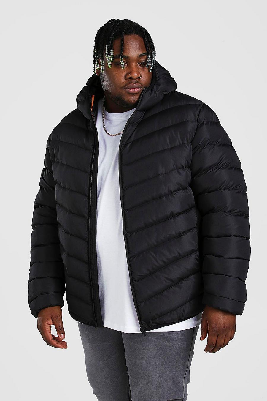 Black Plus Size Quilted Zip Jacket With Hood image number 1