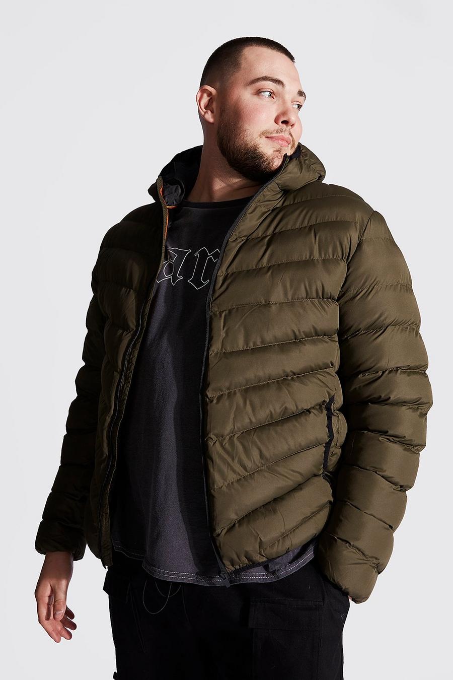 Khaki Plus Size Quilted Zip Jacket With Hood image number 1