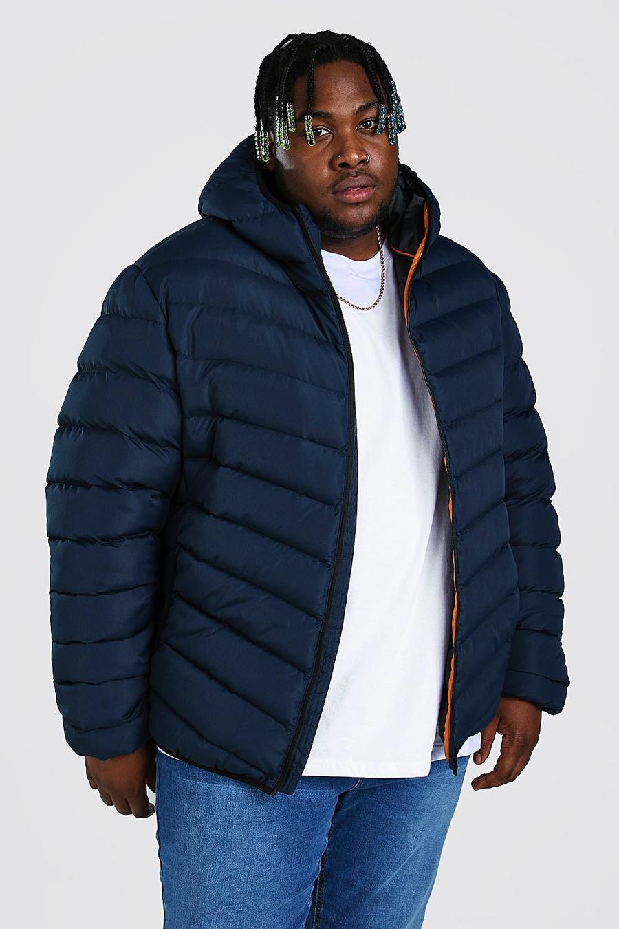 Navy Plus Size Quilted Zip Jacket With Hood image number 1