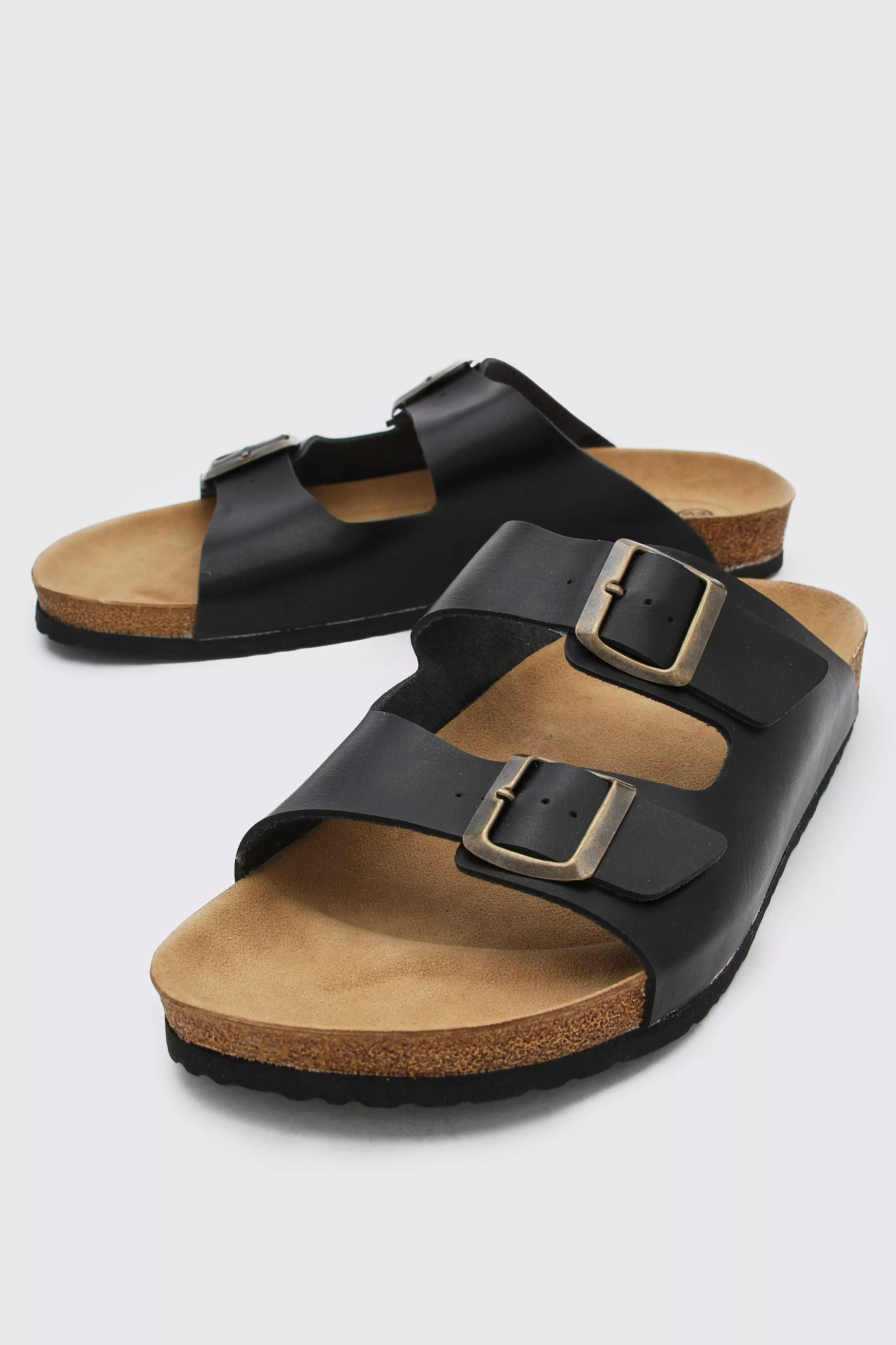 Faux Leather Double Buckle Sandal