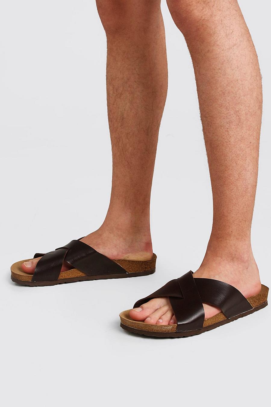 Brown Sandaler med korsade remmar i läderimitation image number 1
