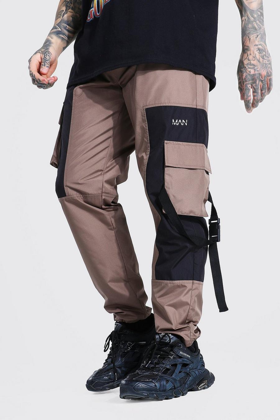 Brown Multi Panel Contrast Cargo Pants image number 1
