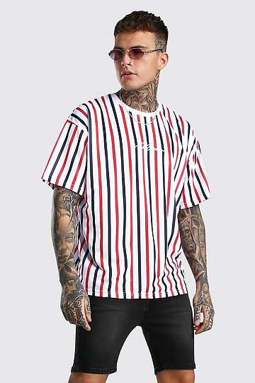 Oversized MAN Signature Vertical Stripe T-Shirt
