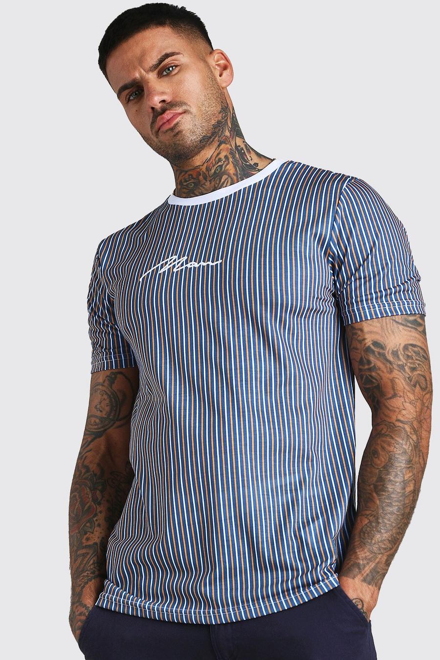 Navy MAN Signature Vertical Stripe T-Shirt image number 1