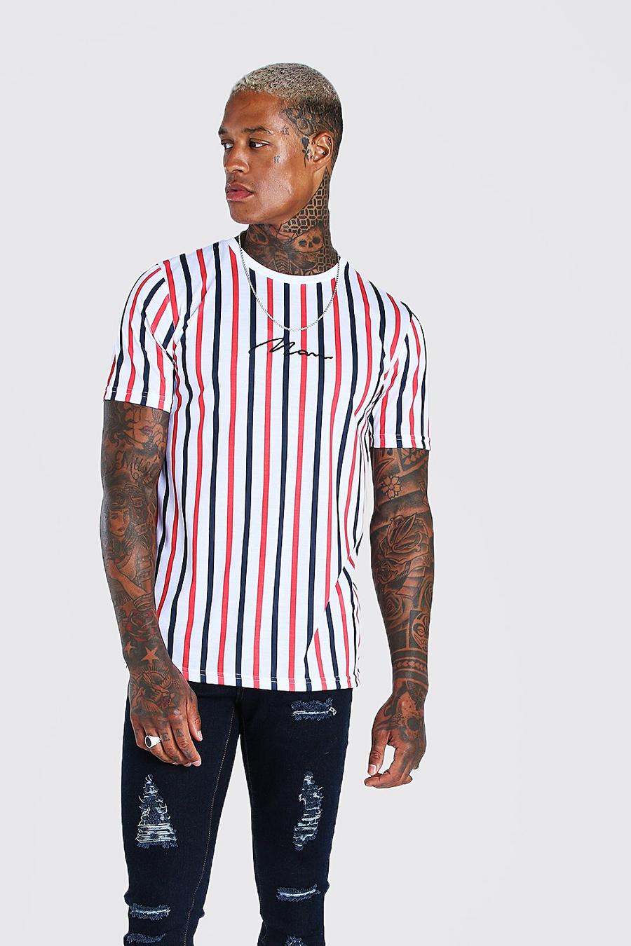 White MAN Signature Vertical Stripe T-Shirt image number 1