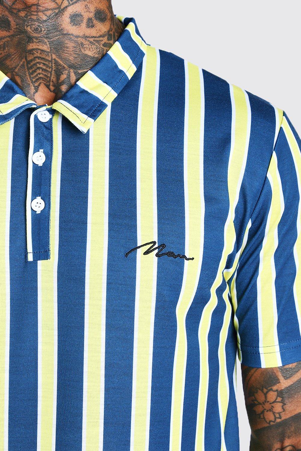 MAN Signature Vertical Stripe Polo boohoo