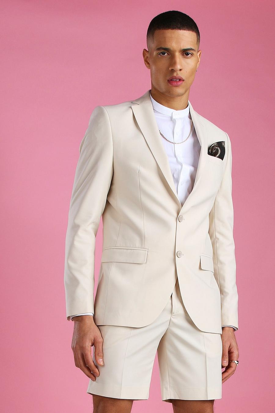 Ecru white Skinny Plain Suit Jacket image number 1