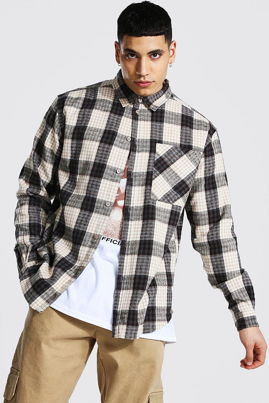 Oatmeal Oversized Check Shirt image number 1