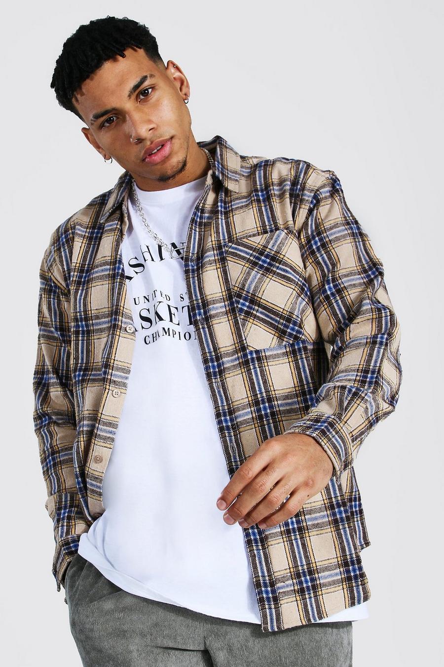 Beige Oversized Check Shirt image number 1