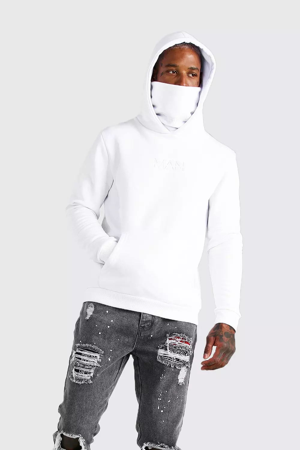 Boohoo man white outlet hoodie