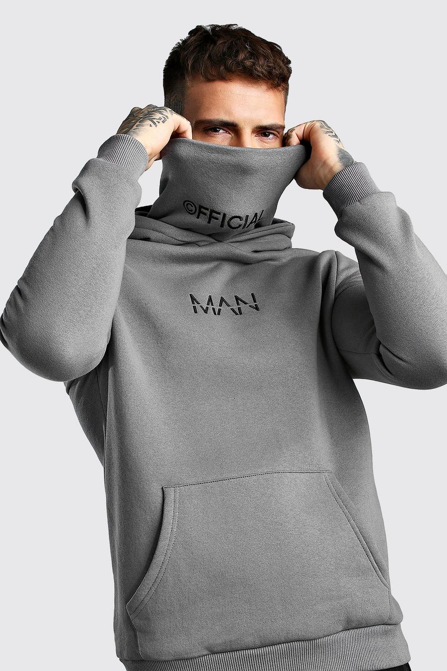 Sweat à capuche avec col tube en jersey - MAN Official, Anthracite gris