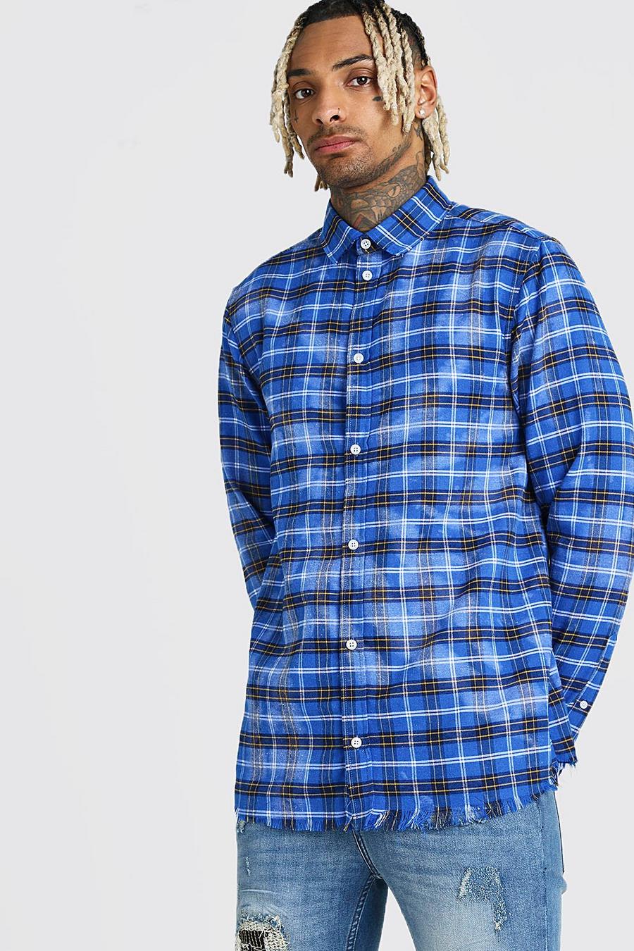 Blue Long Sleeve Bleached Check Shirt image number 1