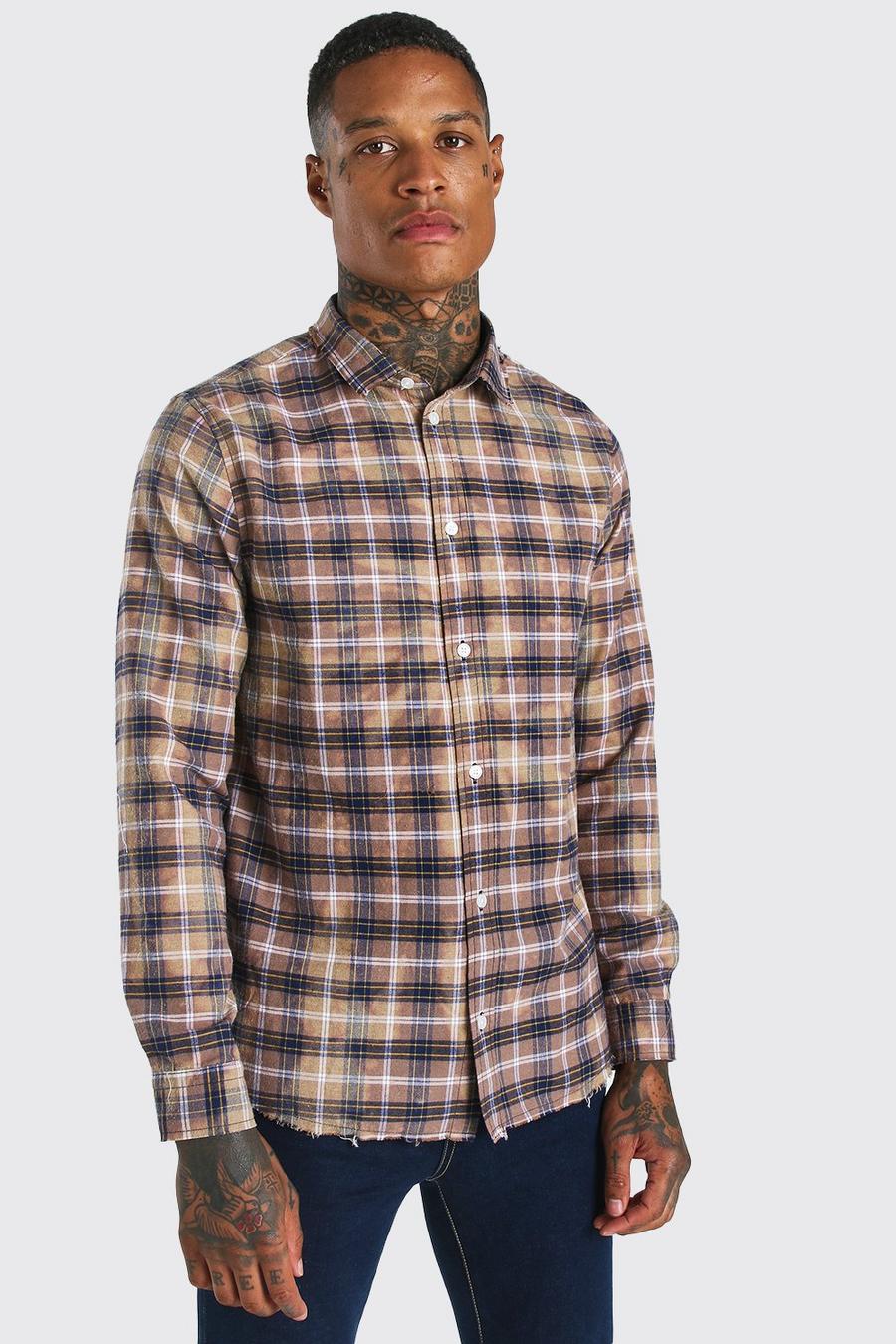 Beige Long Sleeve Bleached Check Shirt image number 1